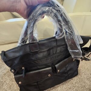 Everyday Black FAUX HERMES Tote Ready For Fun/Travel/Business with Front Pockets